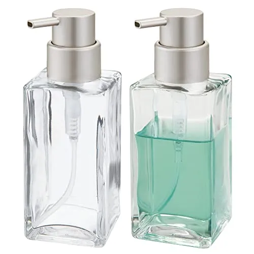 mDesign 2er-Set Seifenspender aus Glas & Kunststoff – stilvoller Pumpseifenspender für Küche & Bad - Praktisches 2er-Set wiederbefüllbarer Seifenspender mit 414 ml Füllmenge; modernes Design für kleine Waschbecken, einfach nachfüllbar und pflegeleicht – ideal für jeden Raum.
