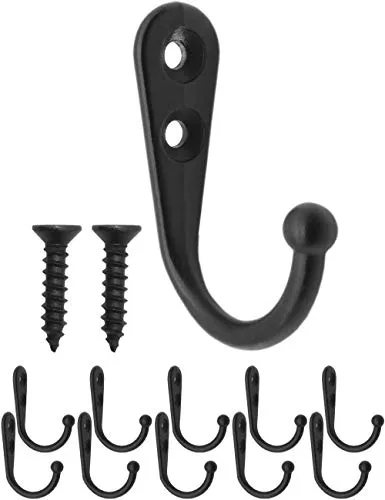 Fuxxer 10x Klassische Eisen-Wandhaken, Garderoben- & Handtuch-Haken, 32x21mm, schwarz