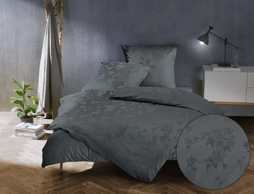 Bettwäsche Mako Satin Jacquard Damast Zoé Rose - Bettwäsche-Sets mit edlem Rosenmuster und hochwertiger Verarbeitung, die Ihr Schlafzimmer stilvoll aufwertet und für einen eleganten Glanz sorgt.