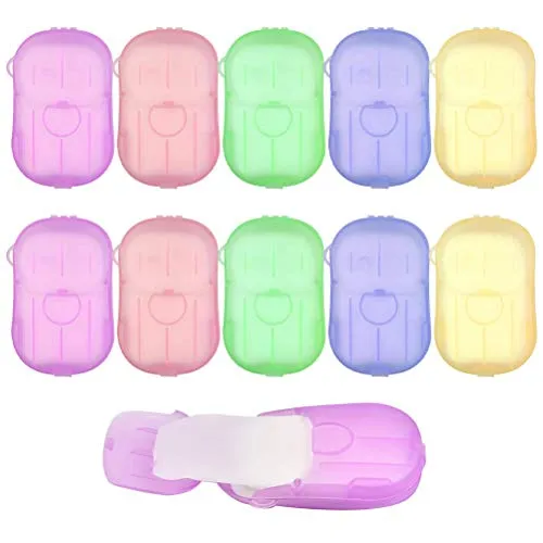 TIMESETL 200Stück Seifenblätter Einweg Papier Seife, 10 Boxen Tragbar Mini Seifenblättchen Einweg-Papierseife Paper Soap für Unterwegs Reisen Camping zum Waschen im Freien, 20 Stück Jede Box