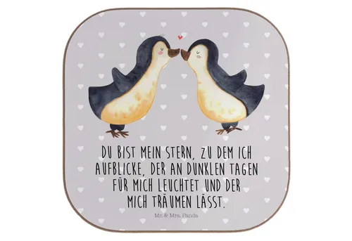 Mr. & Mrs. Panda Getränkeuntersetzer Pinguin Liebe, Untersetzer, Grau Pastell, Geschenkidee, gläserunterse, Packung, 1-tlg.