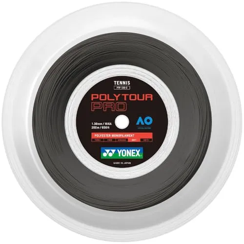 Yonex Poly Tour Pro Tennissaite 200m Rolle - Hoch haltbare Polyestersaite mit hervorragendem Feeling und weniger Ermüdung. Ideal für Spieler, die mehr Ballgriff und Power wünschen. Saitendicke: 1.25mm, Farbe: graphite.