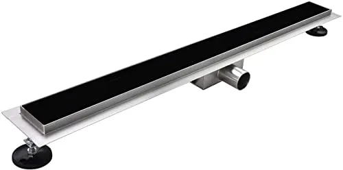 Edelstahl Duschrinne 60cm - Eleganter Bodenablauf in Schwarzglas - Duschrinnen & Abläufe - Hochwertige Duschrinne aus rostfreiem Edelstahl mit stilvollem Schwarzglas-Design, ideal für moderne Bäder.