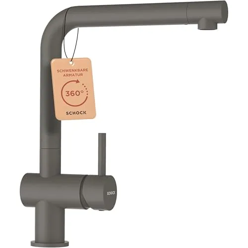 Schock Epos Silverstone Hochdruckarmatur - Hochwertige Armatur mit Festauslauf und einem flexiblen Schwenkbereich von 360°, ideal für moderne Küchen.