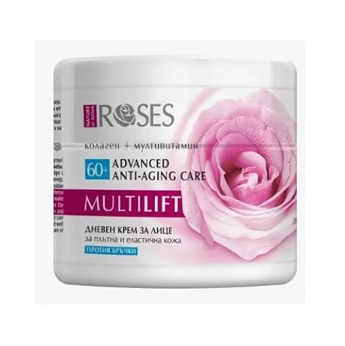 New Roses Multi Lift Anti-Aging Intensive Advanced Face Day Cream 60+ with Marine Collagen, Natural Rose Water, Glycerin