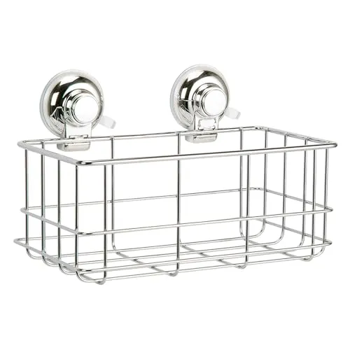 Gedy | Heißer Rechteckiger Duschkorb aus verchromtem Draht und Saugnapfbefestigung, Maße 17 x 26,2 x 15,7 cm und Gewicht 0,475 kg
