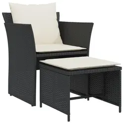 vidaXL Gartenstuhl mit Fußhocker - Schwarz Poly Rattan, wetterfest und komfortabel mit dick gepolsterten Kissen für entspannte Stunden im Freien