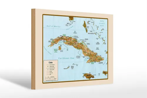 Holzschild Cuba 30x20 cm Landkarte Holz Deko Schild wooden sign