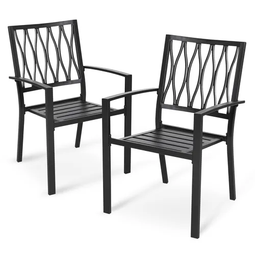 Stapelbare Gartenstühle 2er Set, pulverbeschichtetes Eisen, Schwarz