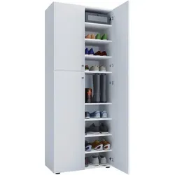 VCM Schuhschrank Lona XXL - Praktischer Stauraum für 27 Paar Schuhe - Büromöbelprogramme: Robuster Schuhschrank aus Holz mit 9 Fächern, ideal für Ordnung im Flur. Flügeltüren und hochwertige Metallbeschläge sorgen für Langlebigkeit.