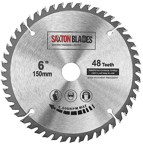Saxton TCT Kreissägeblatt, 150 mm x 20 mm Bohrung x 48 Zähne + 16 mm und 10 mm Ring, kompatibel mit Ryobi Bosch