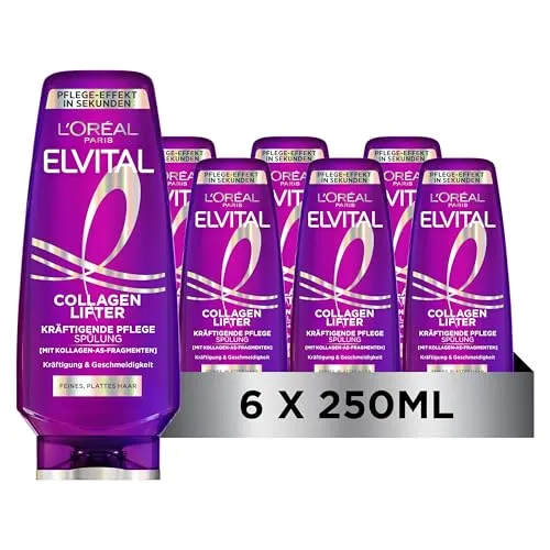 L'Oréal Paris Elvital Collagen Lifter Spülung 250ml - Intensive Pflege für feines Haar mit Kollagen-AS-Fragmenten. Sorgt für bis zu 72 Stunden Volumen und hinterlässt das Haar weich und glänzend. Ideal für die tägliche Haarpflege.