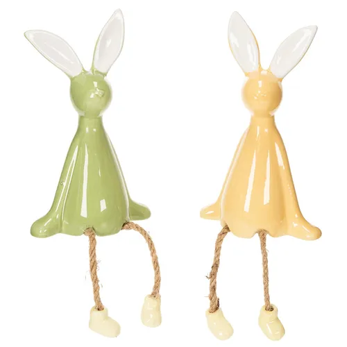 Keramik Osterhasen Dekofiguren für Frühling und Ostern, 2 Stück