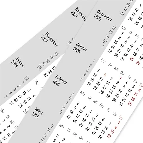 Truento Ersatzkalendarium - auf Spindel gerollt - für 2 Jahre (2026 & 2027) - passend für 3-Monats-Tischkalender mit Drehmechanik - Stehkalender - Aufstellkalender - Bürokalender