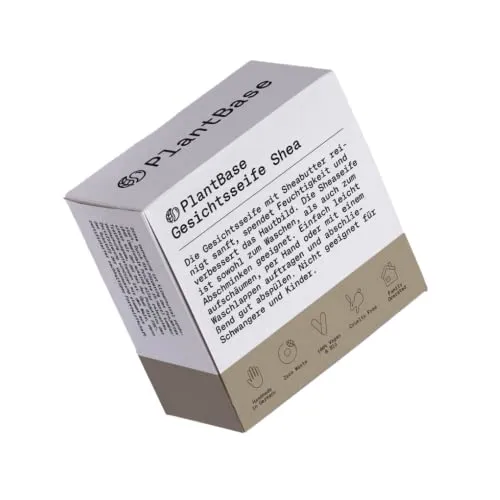 PlantBase Gesichtsseife Shea 80g, Bar Soap mit Sheabutter, Aktivkohle & ätherische Ölen, Naturseife gegen fettige & unreine Haut, handgemacht Made in Germany