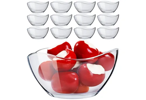 KONZEPT Salatschüssel Glas klein 12er Set – 310 ml, stapelbare Müslischalen - Dessertschalen, elegantes und stapelbares Design für platzsparende Aufbewahrung und ansprechende Präsentation von Speisen.