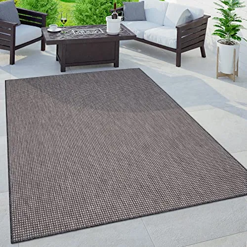 Paco Home Outdoorteppich Anthrazit 120x160 cm - Strapazierfähiger Flachgewebe-Teppich für den Außenbereich, ideal für Balkon und Terrasse. Pflegeleicht und robust aus 100% Polypropylen, sorgt er für ein gemütliches Ambiente und setzt Ihre Möbel gekonnt in Szene.