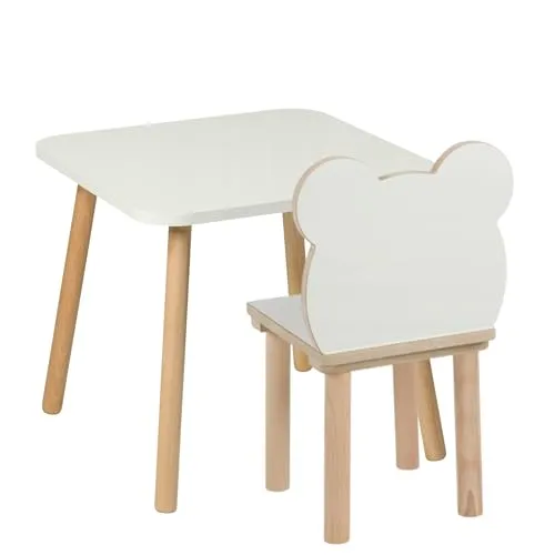 PlayPals Furniture Kindertisch mit 2 Stühlen- Kinder Tisch Stuhl Set aus Holz, 50x 70 cm- Kindersitzgruppe,natürliche Sitzmöbel für Kinder- Kinderstuhl-Set