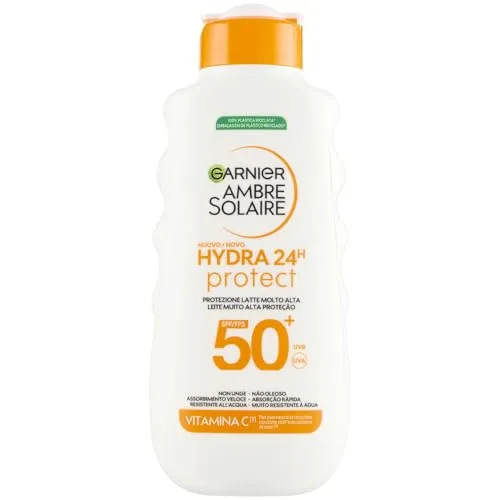 Garnier Ambre Solaire Hydra 24H Protect Milch, SPF50, 175 ml, fettfrei, wasserfest, Vitamin E, zugelassen von Cruelty-Free International