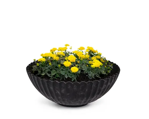 matches21 HOME & HOBBY Blumentopf Dekoschale runde Pflanzschale für draussen schwarz marmoriert 16 cm (1 St), Blumen-Schale als wetterfeste Friedhof-Schale Grab-Schmuck Grabschale