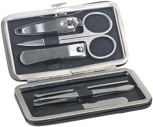 newgen medicals Nagelset: Hochwertiges Maniküre-Set, 6-tlg., Edelstahl gebürstet, Klapp-Etui (Manikürset, Maniküre Set Herren hochwertig, Hornhautentferner)