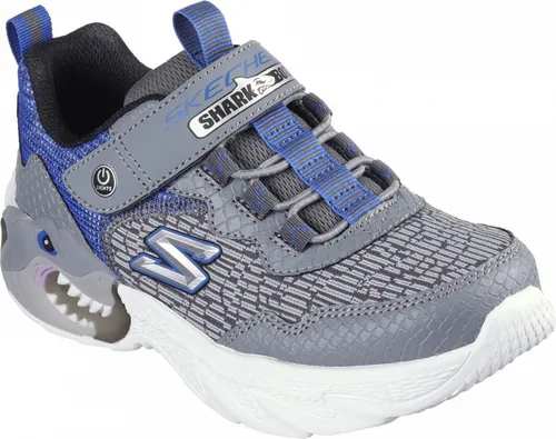 Skechers Boys Sneaker mit Klettverschluss - Sneaker für Jungen, aus anthrazitfarbenem synthetischem Textil mit blauem Rand, ideal für einen sicheren Halt und einfaches An- und Ausziehen.