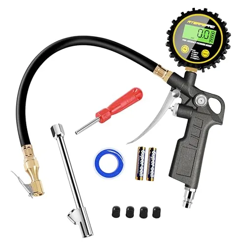 Digitaler Reifenfüller Manometer, ATsafepro Hochleistungs Reifendruckprüfer Luftwerkzeug 200 PSI mit Gummischlauch und Schnellkupplungs luftdruckprüfer Kompressor Zubeh