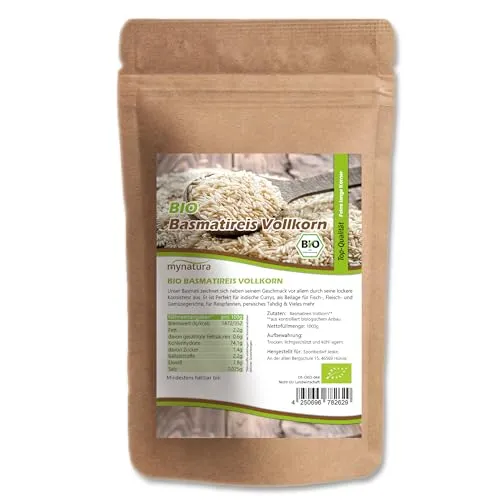 Mynatura Bio Basmatireis I Vollkorn I Weißer Reis I Reiskörner I Bio-Qualität I Sushi-Reis I Risotto I Kochen I Im Beutel (2x 1000g)