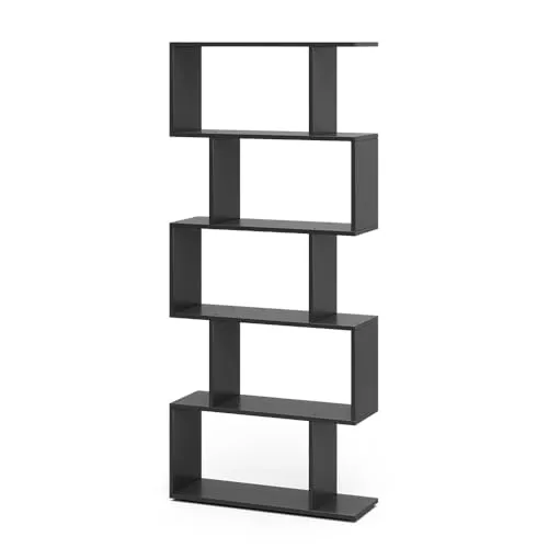 Vicco Raumteiler Levio, Schwarz, 5 Fächer - Raumteiler-Regale mit modernem Design, bietet kreativen Stauraum und vielfältige Nutzungsmöglichkeiten als Bücherregal oder Zickzack-Standregal.