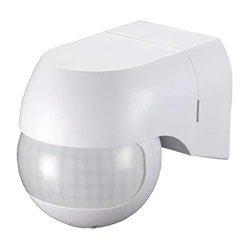PS-TECH Bewegungsmelder Aussen IP44 Schalter geeignet für LED-Licht, Motion Sensor mit Präsenz-Abdeckung von 180 ° bis 12 m. bei 2,5 m Höhe, Timer 10 Sekunden - 15 Min.