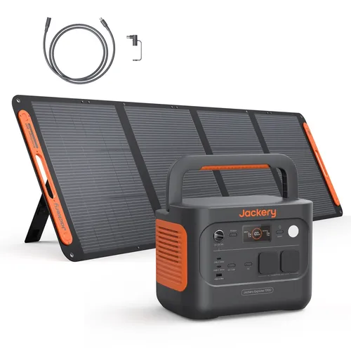 Jackery Stromerzeuger 1000 v2 - Tragbare Powerstation mit 200W Solargenerator - Vielseitige Powerstation für Camping und Notfälle. Mit 1070Wh Kapazität, 3 AC-Steckdosen und schneller 1-Stunden-Ladung. Ideal für mobile Energieversorgung.