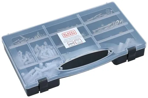 BLACK+DECKER Set Nägel, Dübel und Schrauben - 560-teilig - Sortimentsbox - Fischer Dübel - Schrauben-Set