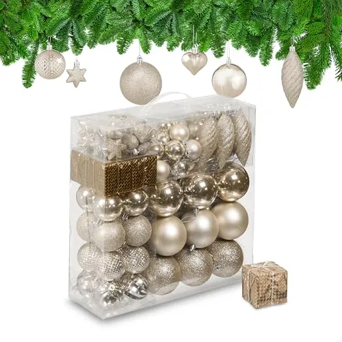 relaxdays Weihnachtsbaumkugel Set 110er, Champagner in beige von Relaxdays
