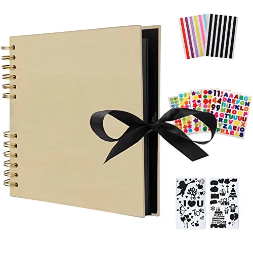 AIOR Fotoalbum zum Selbstgestalten 80 Schwarze Seiten Scrapbook Fotoalben Fotobuch zum Einkleben, DIY Vintage Spiralalbum für Baby Familie Geburtstag Jahrestag Geschenk (Gelb)