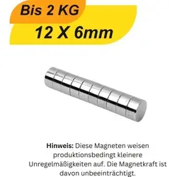 Stück Neodym Magnet 12mm x 6mm Supermagnete hohe Haftkraft Scheibenmagnet 10