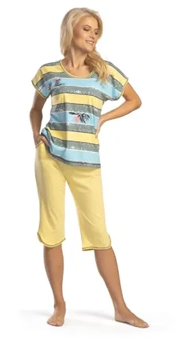 Consult-Tex Damen Pyjama Schlafanzug Baumwolle DF261 (52/54, gelb)