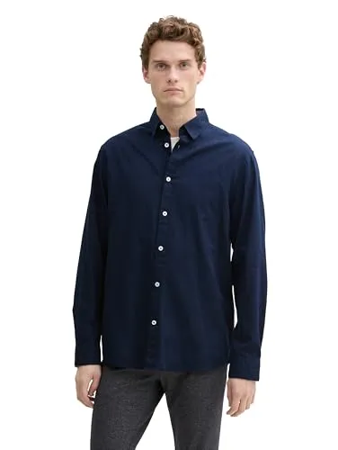 TOM TAILOR Fitted Kurzarmhemd mit Muster, Mint small Hexagon Design, XL