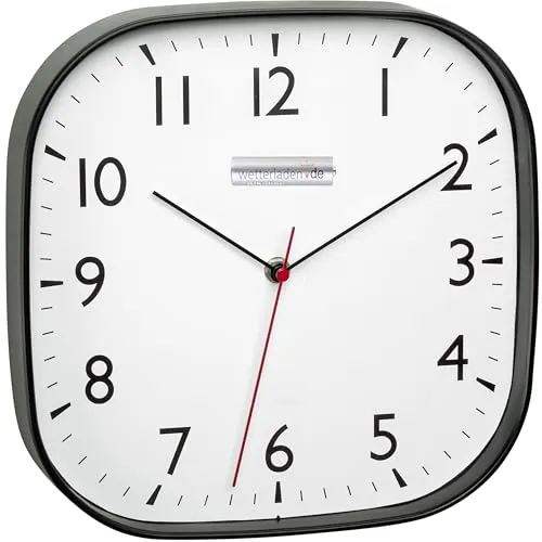 Produktbild TFA Dostmann Moderne Quarz Wanduhr ohne Ticken, 60.3076, analog, 28cm, Sweep-Uhrwerk, minimalistisch, Wohnzimmer, Büro oder Küche, für Zuhause, gut ablesbar, analog (Schwarz mit Batterie)