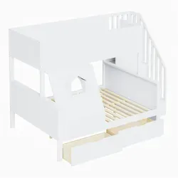 Redom Etagenbett, Weiß, 90x200 cm für Kinderzimmer - Verspieltes Etagenbett in Weiß, ideal für Kinderzimmer. Mit sicherer Treppe, zwei Schubladen und kreativem Fenster-Design. Robuste Bauweise für täglichen Gebrauch und optimaler Platznutzung.