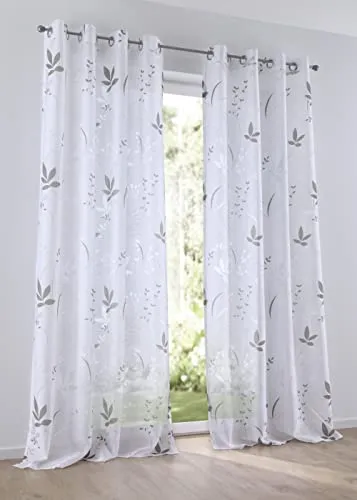 Kutti Vorhang Ösenschal Dandelion weiß, transparent, floral, Bedruckt, Store für Gardinenstangen 140 x 145 cm (1 Stück)