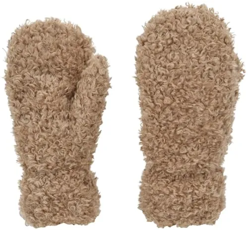 styleBREAKER Damen Teddy Fäustlinge mit Fleece Futter | Kuschelige Winter Fausthandschuhe Einfarbig mit Gummibund | Warme Kunstfell Fake Fur Handschuhe, Farbe:Hellbraun