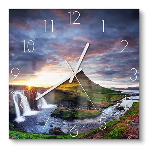 DEQORI Glasuhr Kirchberg Panorama 30x30 cm in blau von DEQORI