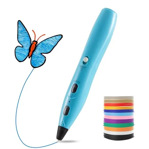 LIHUACHEN RPC200B 3D Stift Set, einschließlich 12 Farben PLA-Kunststofffilament, kompatibel mit PLA-Filament, geeignet für DIY-Bastelarbeiten. (Blue)