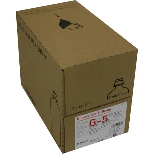 Glucose 5% B.Braun Ecoflac Plus 10x500 ml - Arzneimittel-Gesundheit, zuverlässige Infusionslösung für medizinische Anwendungen, ideal für die Flüssigkeits- und Nährstoffversorgung.