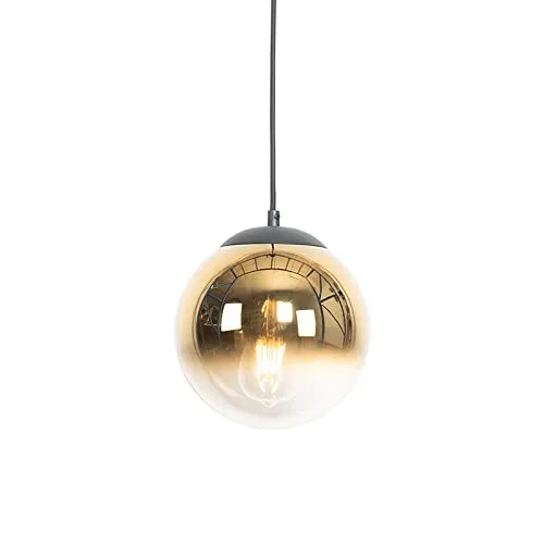 Qazqa Art Deco Hängelampe - Elegante Pendelleuchte in Schwarz mit Gold - Hängeleuchte im Art Deco Stil, ideal für Wohnzimmer und Schlafzimmer. Dimmbar, E27 Fassung, 20 cm Durchmesser, und perfekt für eine stilvolle Innenbeleuchtung.