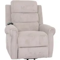 Berlinlodge Massage-Fernsehsessel HxBxT 138x86x168 cm Sitzhöhe 49 cm Liegefunktion Aufstehhilfe Massage Heizfunktion Stoff Cord Hellgrau Massagesessel