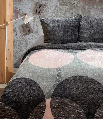 Teddy Plüsch Bettwäsche 200x200 cm Winter Cashmere Touch Flauschig rosa grau kreise 3 teilig