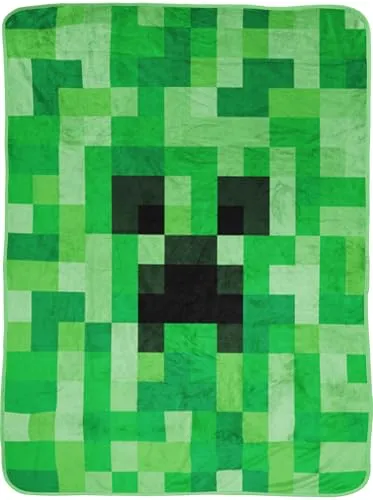 BERONAGE Minecraft Creeper Wohndecke 150x200 cm - Offizielle Minecraft Kuscheldecke mit Creeper-Motiv, perfekt für Gamer und Kinder. Flauschiges Flanell Fleece aus 100% Polyester, ideal für gemütliche Abende auf Sofa oder Bett.