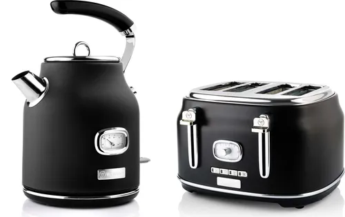 Westinghouse Retroline Frühstück-Set Schwarz, Toaster & Wasserkocher - Toaster & Wasserkocher im stilvollen Retro-Design, 1,7 Liter Fassungsvermögen, mit Überhitzungsschutz und praktischen Funktionen für sicheres und schnelles Frühstück.