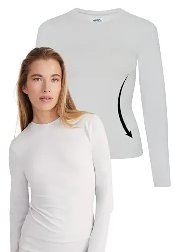 Style & Republic Damen Figurbetont Langarm T-Shirt aus Baumwolle– Weiches Atmungsaktiv Rundhals sportoberteil- Activewear für Damen, Gym Running Yoga- Sportstop Sommer Fitnesswear-Hellgrau-S